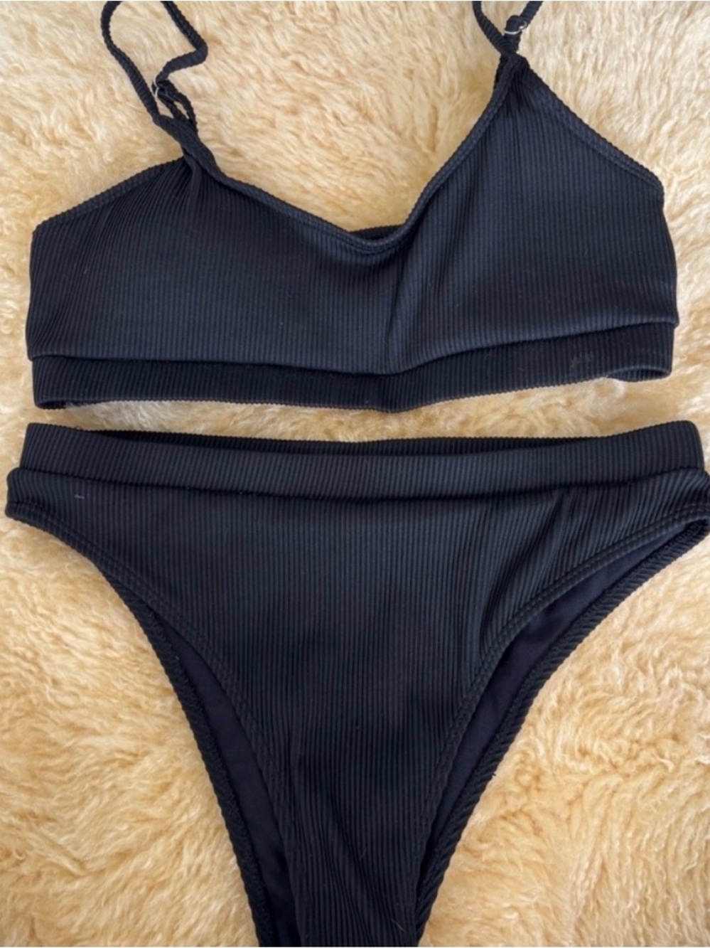 Black Ribbed Bikini Set - Women's Swim (Brand New)